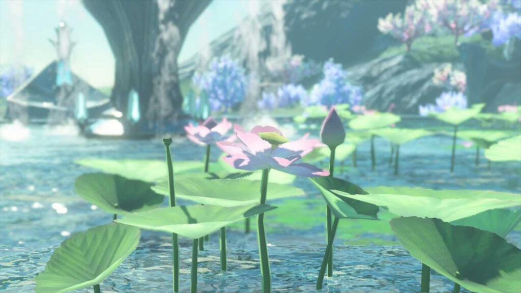 ゼルダの伝説ティアーズオブザキングダムにあるミファー公園の泉には蓮が咲いている