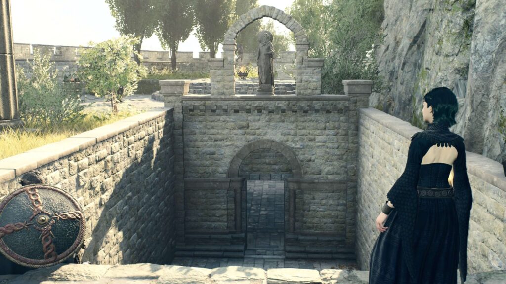 ドラゴンズドグマ2にある遺体安置所の前にいるメインポーンとサポートポーン