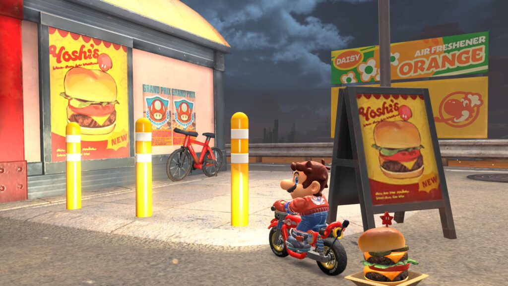 マリオブラザーズサーキット近辺でハンバーガーを提供するヨッシーズ