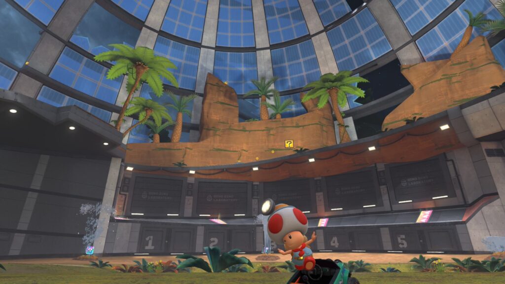 マリオカートワールドにあるディノディノジャングル。研究所の内部。