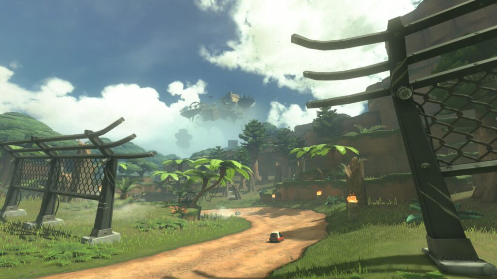 マリオカートワールドにあるディノディノジャングル。研究所跡の周りにある金網のバリケード。