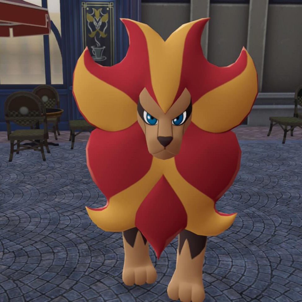 ポケモンレジェンズZAにあるカフェ・カンコドールの前まで連れていったオスのカエンジシ