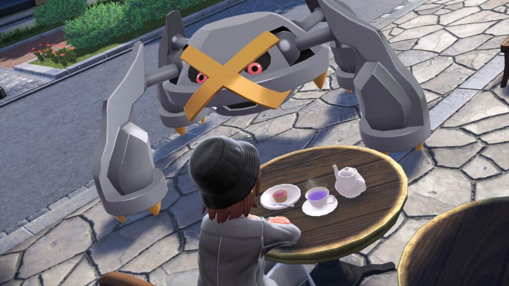 ポケモンレジェンズZAにあるカフェ・かわいがりで色違いメタグロスとお茶する主人公
