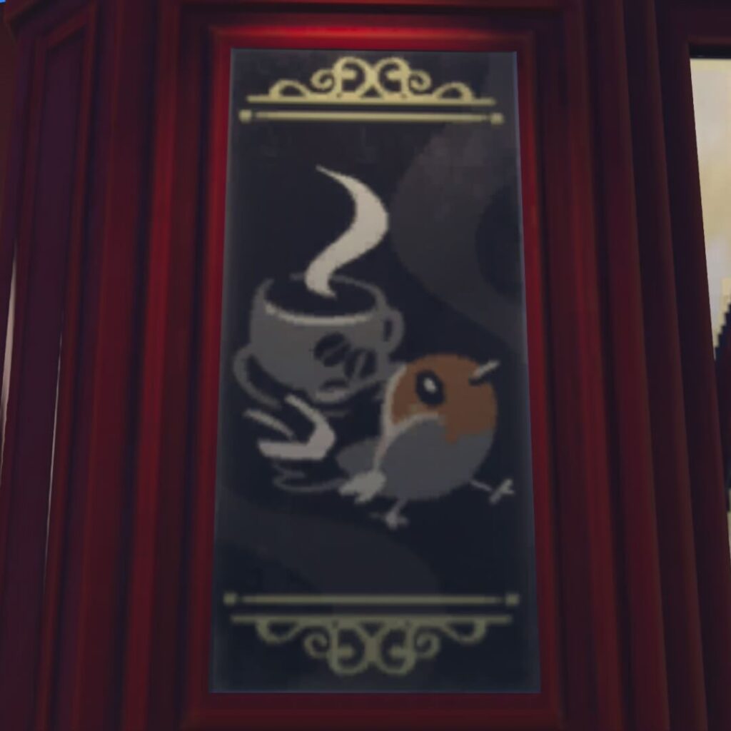 ポケモンレジェンズZAにあるカフェ・かわいがりの壁に描かれたヤヤコマ