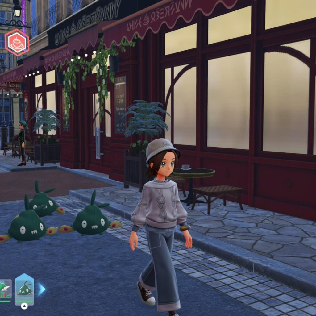 ポケモンレジェンズZAにあるカフェ・かわいがりにいたヤブクロンを連れて行く主人公