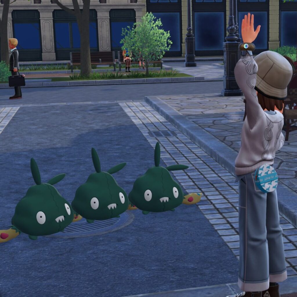 ポケモンレジェンズZAにあるカフェ・かわいがりでたむろするヤブクロンの点呼をする主人公