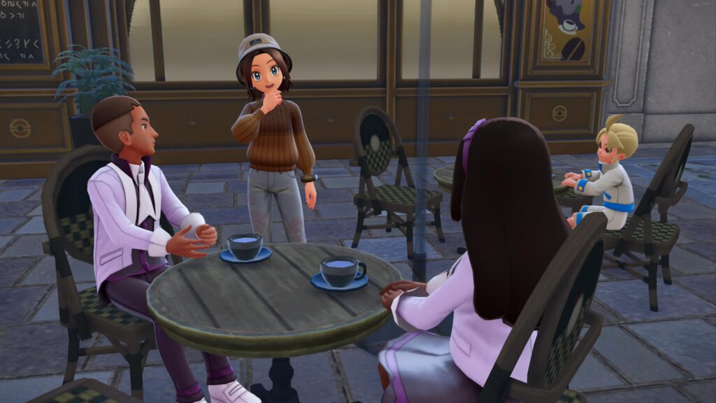 ポケモンレジェンズZAにあるミアレシティ。カフェ・アラモードには学生が休憩している。