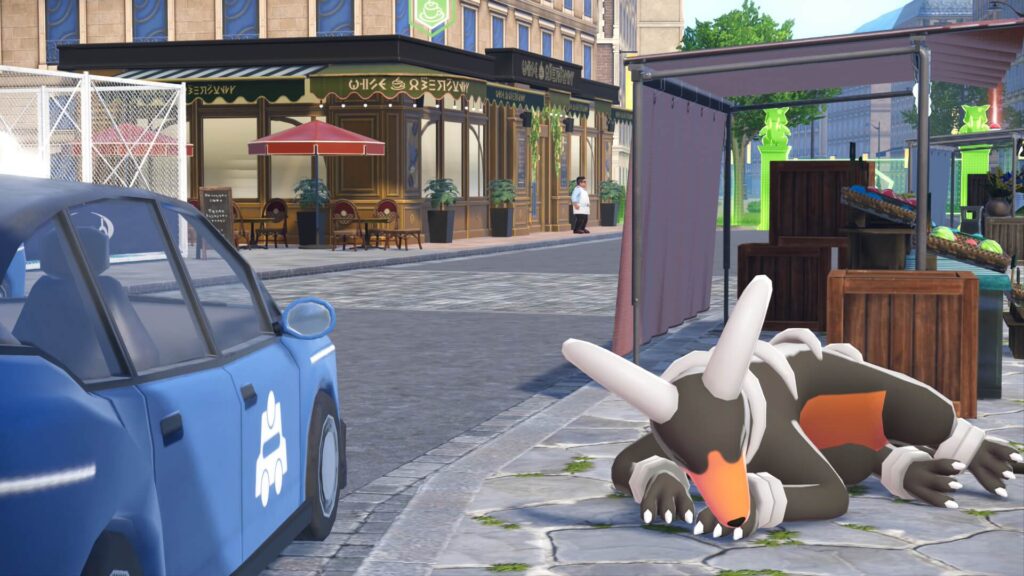 ポケモンレジェンズZAにあるミアレシティ。ワイルドゾーン6ではオヤブンのヘルガーが寝ている