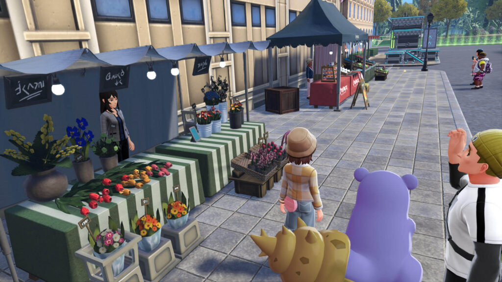 ポケモンレジェンズZAにあるカフェ・おとこまえの近くには小店の並ぶ通りがある。