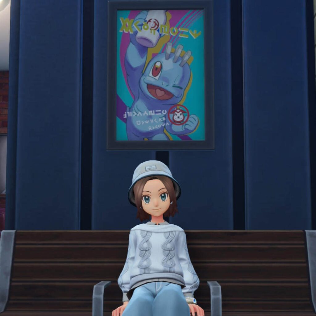 ポケモンレジェンズZAにあるミアレシティ。ポケモンセンターの壁に貼られたポスター