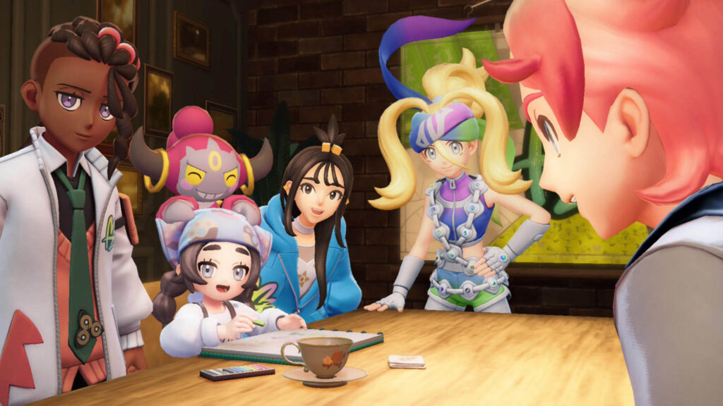 ポケモンレジェンズZAにあるホテルZでアンシャの絵日記を見守るMZ団