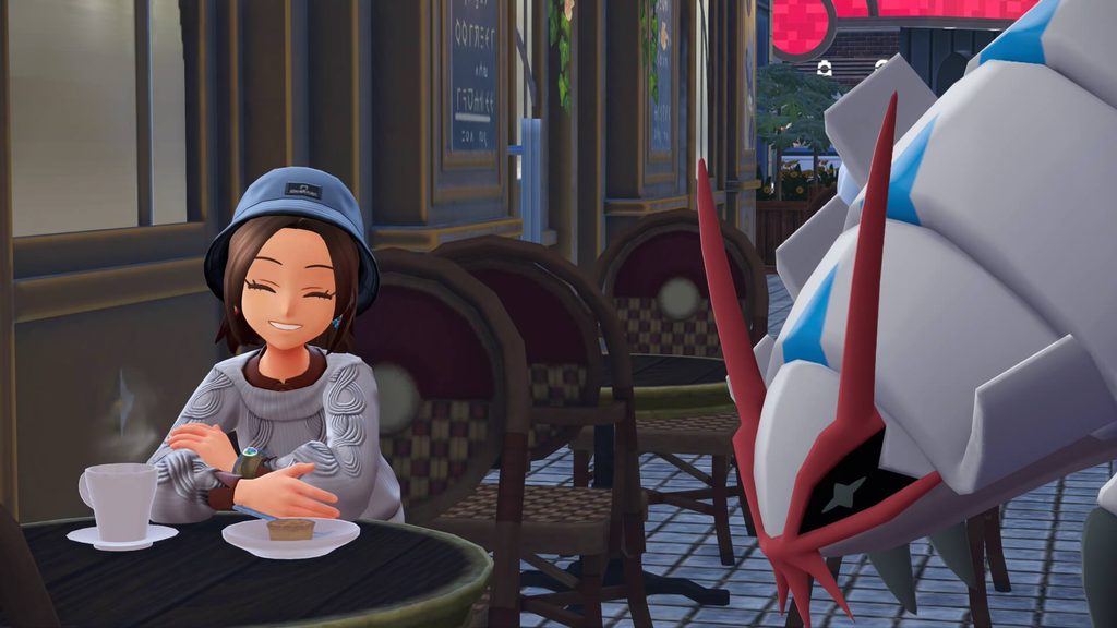 ポケモンレジェンズZAにあるカフェ・パルトネールで色違いグソクムシャとのんびりする主人公