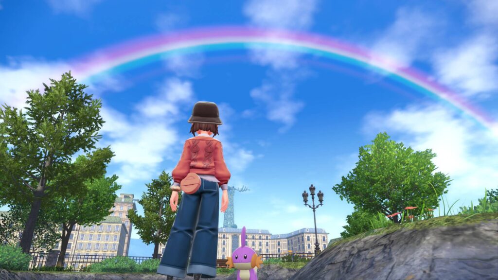 ポケモンレジェンズZAにあるベール6番地。雨が降った後に虹が架かった