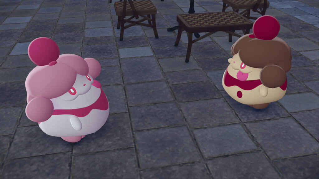 ポケモンレジェンズZAのカフェ・フォーカスにいるペロリームに挨拶をする色違いペロリーム