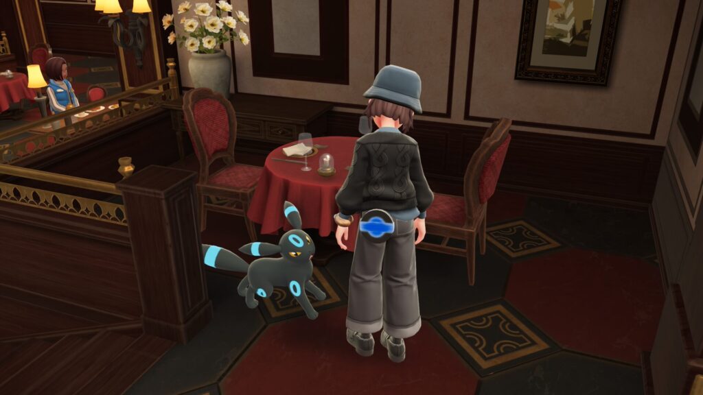 ポケモンレジェンズZAのリストランテ　二・リューでは食事が出来ないことが分かり、怒り出す色違いブラッキー