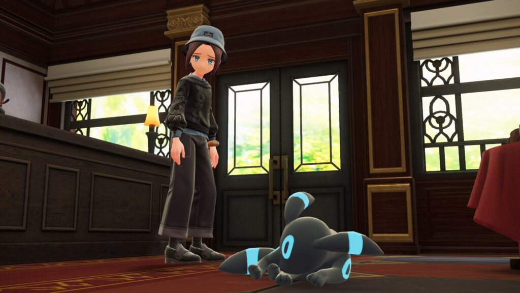 ポケモンレジェンズZAにあるリストランテ　二・リューで食事が出来ないことに怒り、ふて寝を始める色違いブラッキー