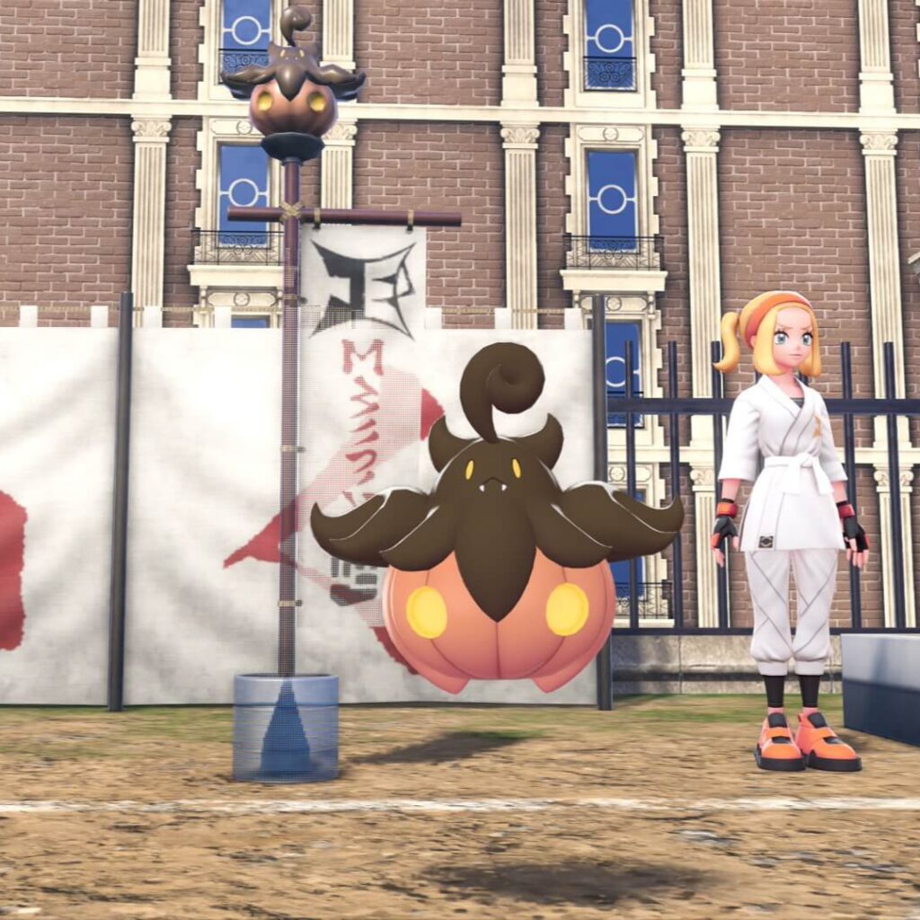 ジャスティスの会にあるバケッチャの旗と、バケッチャを見比べる