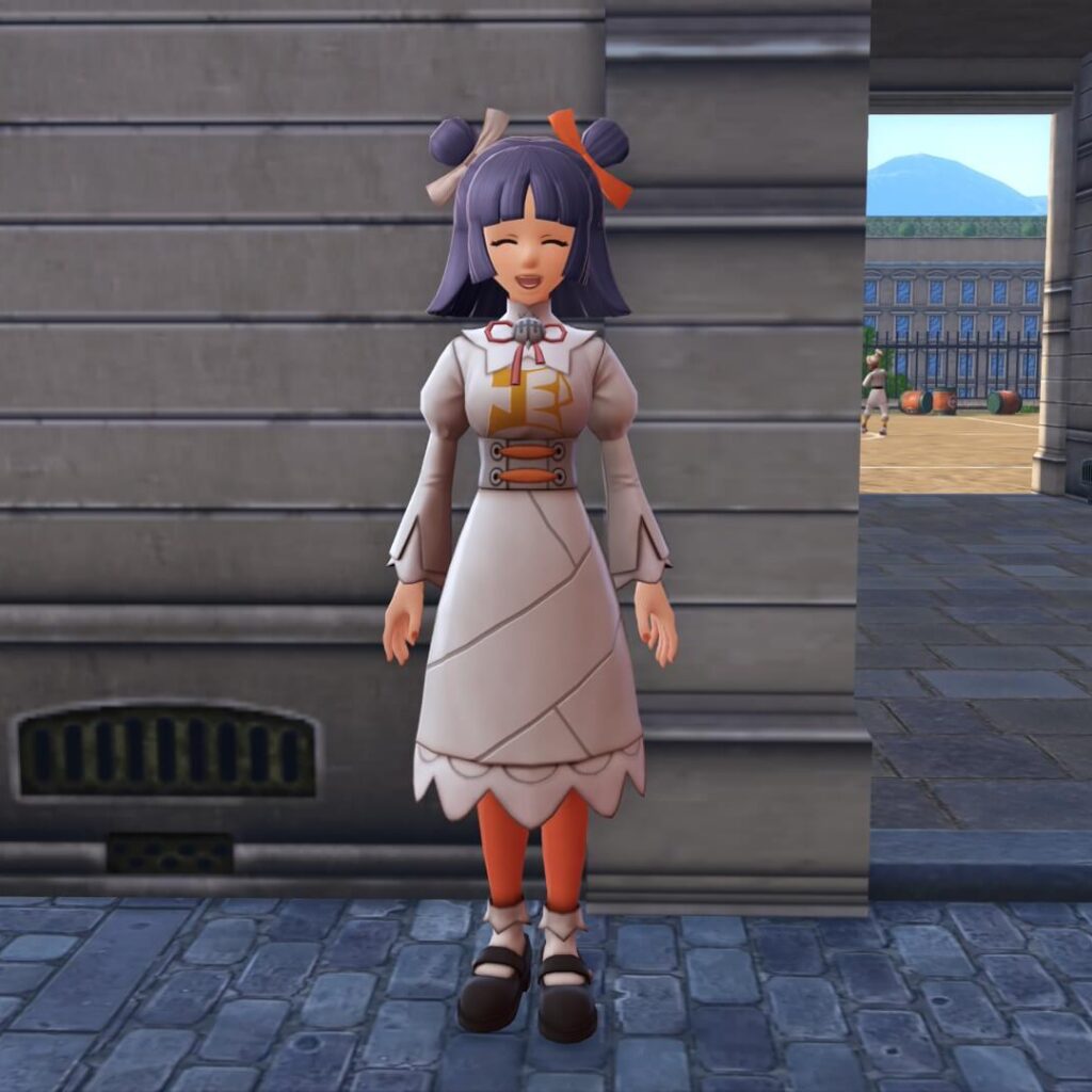 ポケモンレジェンズZAにあるジャスティスの会の入口にいるワンピースを着た弟子