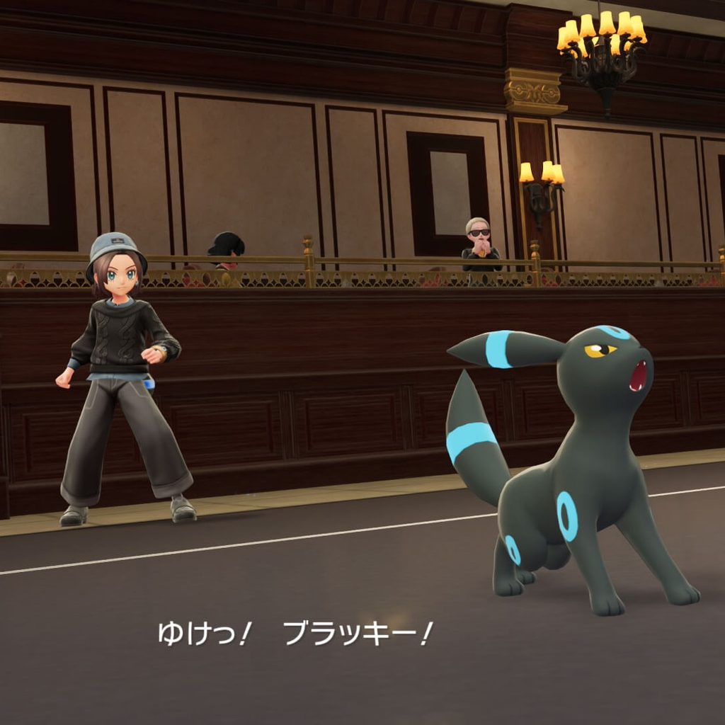 ポケモンレジェンズZAにあるリストランテ 二・リューでポケモン勝負5連戦に挑む色違いブラッキー