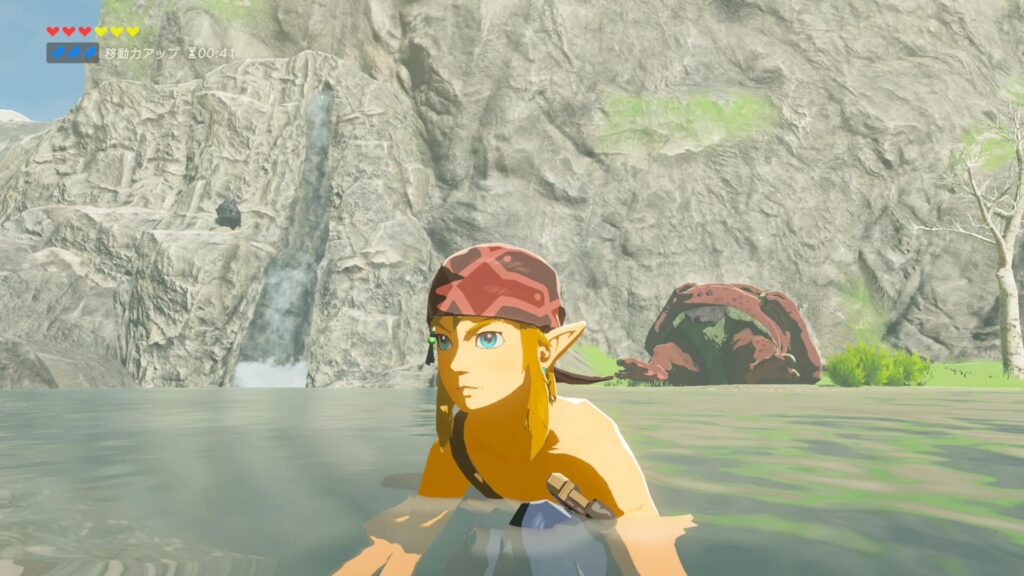 ゼルダの伝説ブレスオブザワイルドにある清めの池で身を清めるリンク