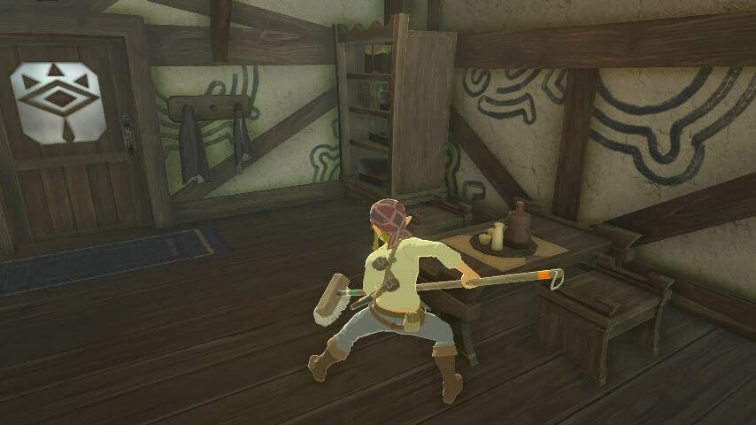 カカリコ村で生活するゴスティンの家を掃除するリンク