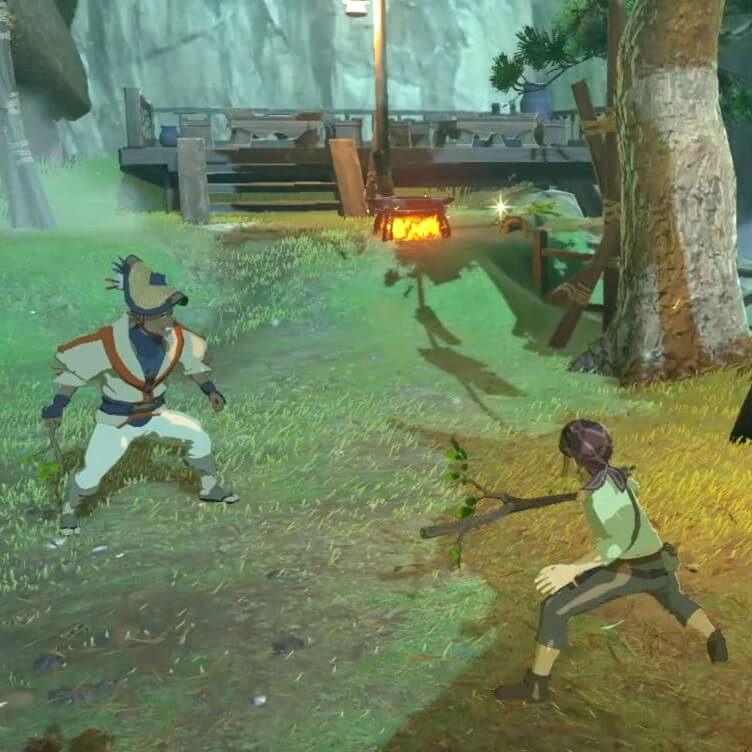 ゼルダの伝説ブレスオブザワイルドにあるカカリコ村で剣技の鍛錬をするゴスティン