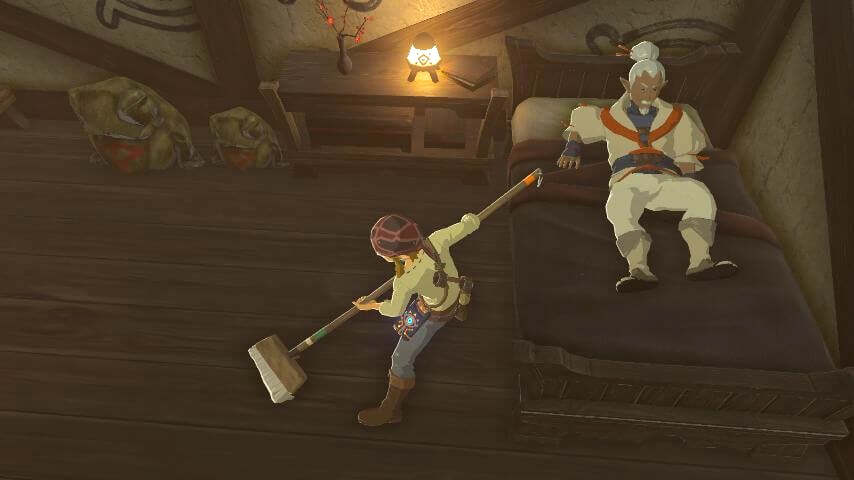 ゼルダの伝説ブレスオブザワイルドにあるカカリコ村で生活するゴスティンが朝６時に起床する