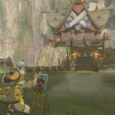 ゼルダの伝説ブレスオブザワイルドにあるカカリコ村で絵を描くカンギス