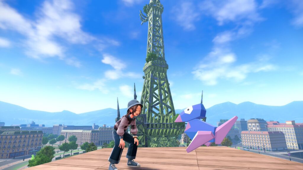 ポケモンレジェンズZAにあるルージュ２番地の屋上からプリズムタワーが良く見える