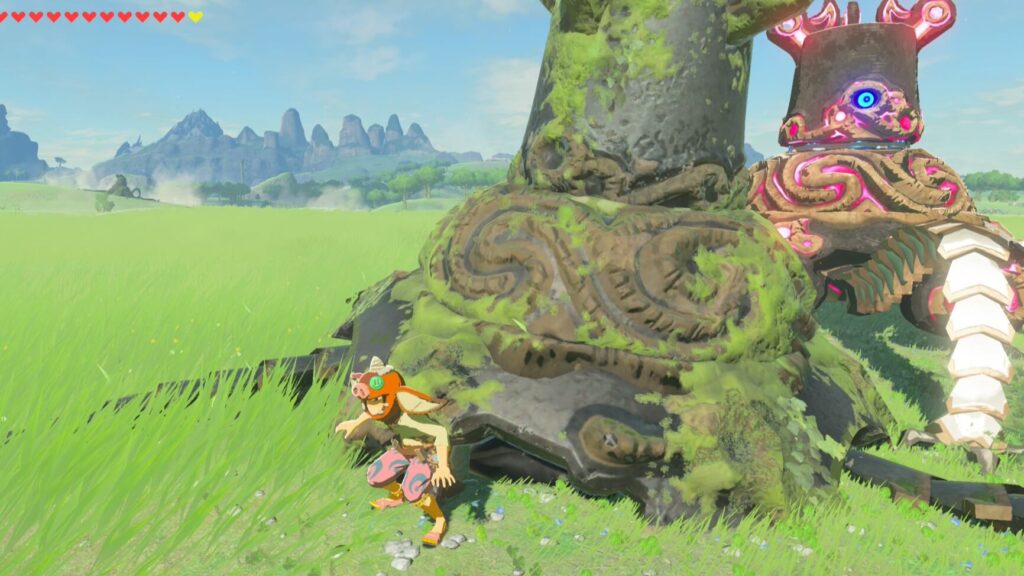 ゼルダの伝説ブレスオブザワイルド。歩行型ガーディアンとリンク。