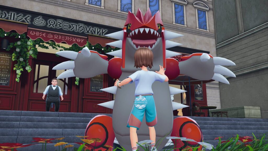 ポケモンレジェンズZAにあるカフェ・トウトウの前にいるグラードン