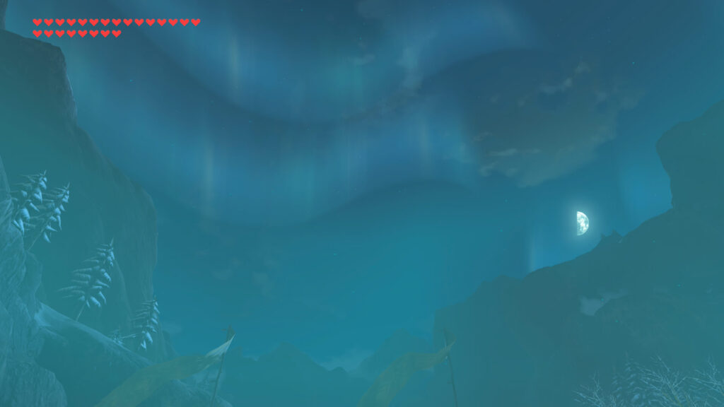 ゼルダの伝説ブレスオブザワイルドにあるクムの秘湯から時々オーロラが見える